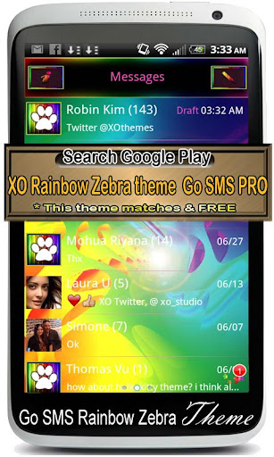 GO SMS Rainbow Zebra theme pro