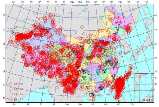中国地震震中分布图
