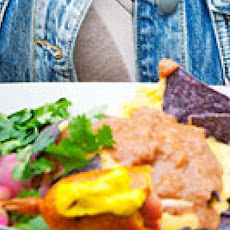 Veg-Head Nachos with Green Chile Queso and Spicy Refried Beans