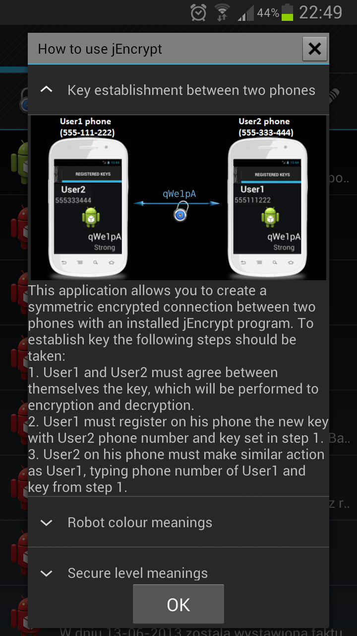 Android application jEncrypt SMS Encryption screenshort