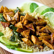 Sweet Chili Lime Tofu with Wok Steamed Collards and Quinoa