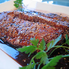 Sesame Encrusted Salmon with Pinot Noir Reduction