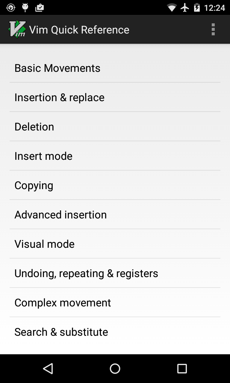 Android application Vim Quick Reference screenshort