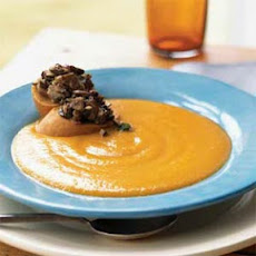 Yellow Pepper Soup with Wild Mushroom Croutons