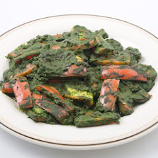 Indian Cheese and Red Peppers in Fragrant Spinach Sauce