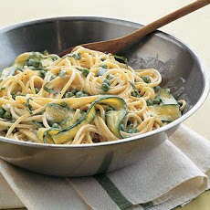 Spaghetti with Peas and Zucchini Ribbons