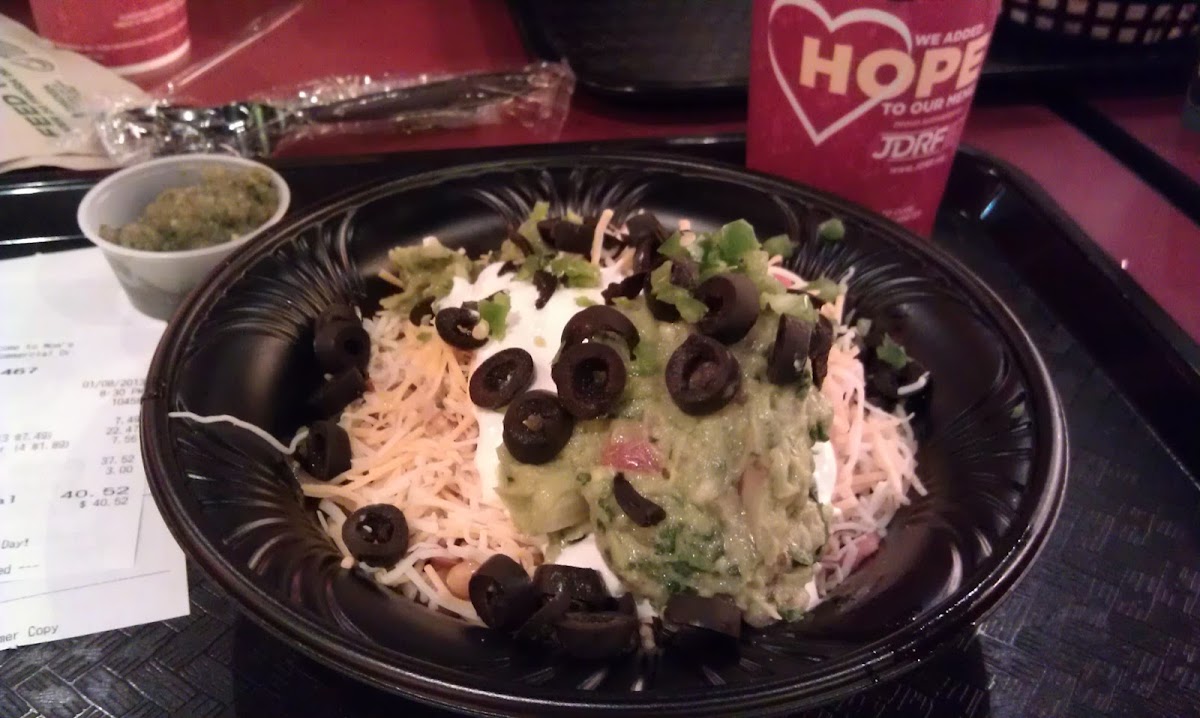 'Burrito' Bowl of GF choices!  Welcome to Moe's