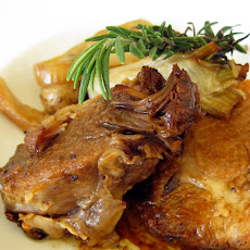 Slow-Roasted Pork Shoulder with Fennel, Onions, Teeny Tiny Potatoes and Garlic