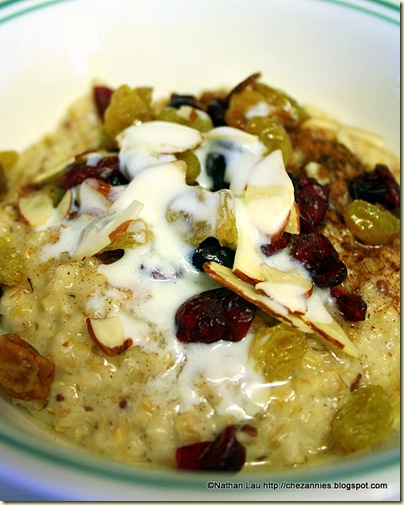 steel cut oatmeal with craisins raisins slivered almonds flax seed meal and buttermilk