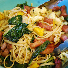 Roasted Cauliflower, Buttercup Squash, & Kale Spaghetti with Pancetta