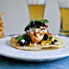 Sweet + Spicy Glazed Chicken, Corn + Avocado Tostadas