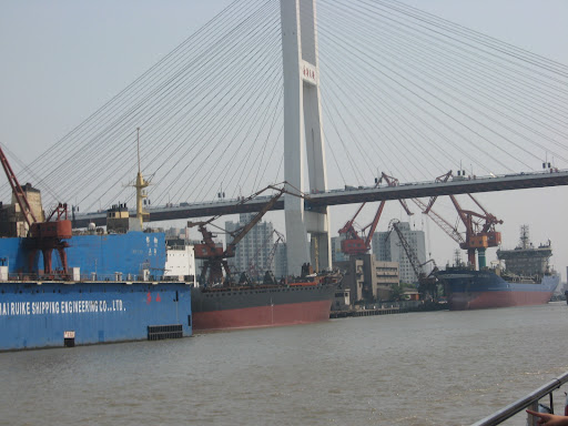 Nanpu Bridge on the Huangpu River-- it reminds us of the Zakim Bridge in Boston, Massachusetts!