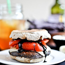 Asiago Portobello Burgers with Roasted Red Peppers + Balsamic Glaze