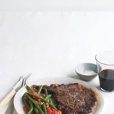 Rib Eye Steaks with Sauteed Green Beans and Tomatoes