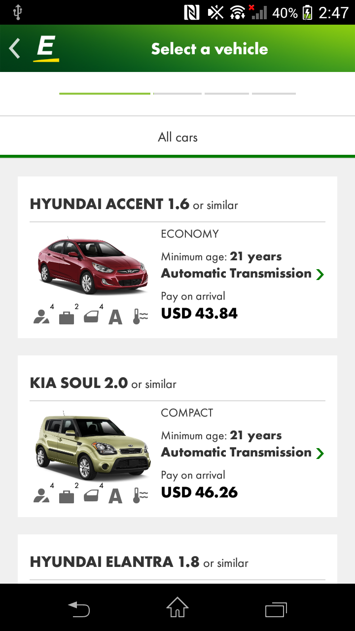 Android application Europcar international cars & vans rental services screenshort