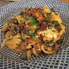 Roasted Cauliflower and Cabbage Pasta with Fried Capers and Cheddar
