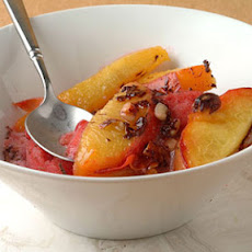 Broiled Peaches and Hazelnuts with Vanilla Ice Cream