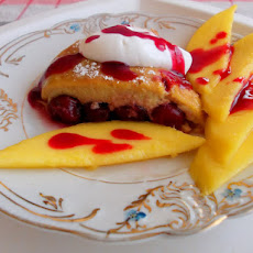 Cherry Clafouti Baked in Mango-Coconut Custardy Batter