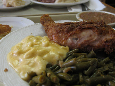 Fried Chicken, Mac and Cheese and Green Beans at Arnold's Country Kitchen