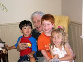 Al with 3 of his great grandchildren: Kai, Matthew, and Alexandra, July 2004