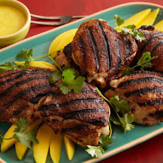 Jerk Rubbed Chicken Thighs with Home-Made Mango-Habanero Hot Sauce
