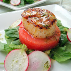 Seared Scallop Watermelon Salad W/ Sparkling Mint Vinaigrette