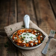 Spiced Sweet Potato and Goat Cheese Egg Skillet