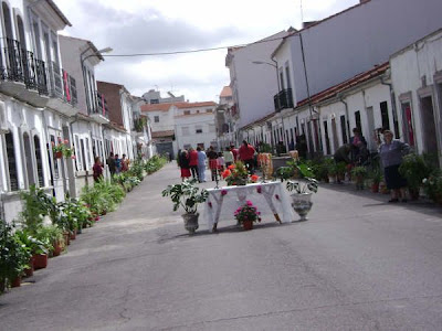 Una calle engalanada con altar. Foto de Cati