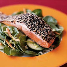 Wilted Spinach Salad with Sesame-Coated Salmon