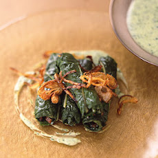 Swiss Chard and Crisp Shallot Rolls with Cilantro Raita