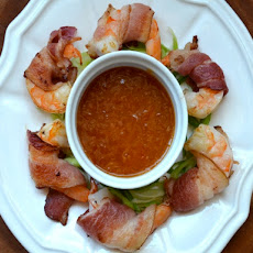 Bacon-Wrapped Shrimp Cocktail with Apricot Horseradish Dipping Sauce