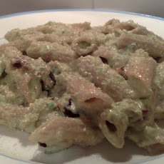 Pasta Served With Avocado Sauce With Sun-Dried Tomatoes