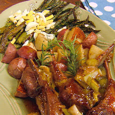 Lamb Chops with Rosemary Plum Sauce and Roasted Asparagus with Lemon Vinaigrette and Diced Egg