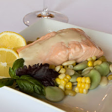 Poached Salmon with Basil Butter and Succotash