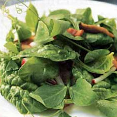 Pea Shoot and Spinach Salad with Bacon and Shiitakes