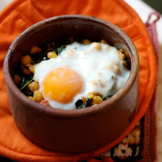 Kale, Chickpeas, and Sausage with Oven-Baked Egg