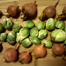 Roasted Brussels Sprouts and Golden Beets
