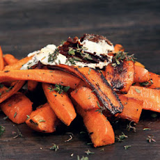 Burnt Carrots with Goat Cheese, Parsley, Arugula, and Crispy Garlic Chips
