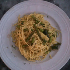 Spring Pasta with Roasted Asparagus, Zucchini and Lemon Dill Creme Fraiche