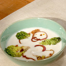 Cauliflower Soup with Balsamic Onions and Wilted Lettuce
