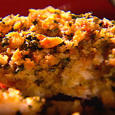 Baked Seabass with Homemade Garlic Butter and Herb Bread Crumb Topping