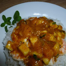Shrimp With Banana, Guava Salsa over Coconut Rice
