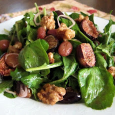 Arugula Salad with Pears, Oven-Dried Grapes, and Roasted-Shallot Vinaigrette