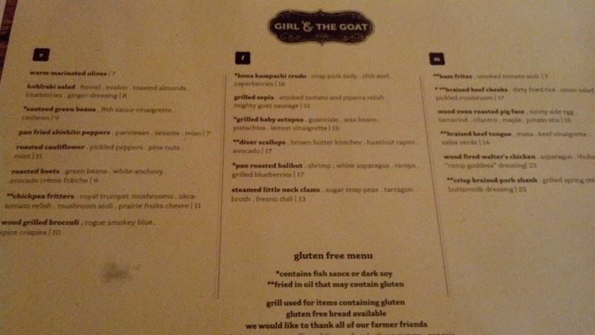 The Girl and the Goat has a decent menu and the server we had was very well informed.