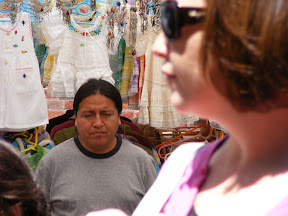 Man from Ecuador selling goods imported from there.