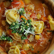 Smoky Minestrone with Tortellini and Parsley or Basil Pesto