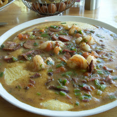 Spicy Shrimp and Andouille Sausage over Grits