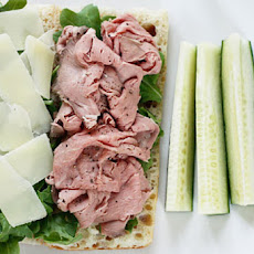 Roast Beef, Arugula and Shaved Parmesan on a Baguette
