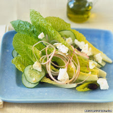 Romaine Hearts with Feta Cheese, Black Olives, and Red Onions