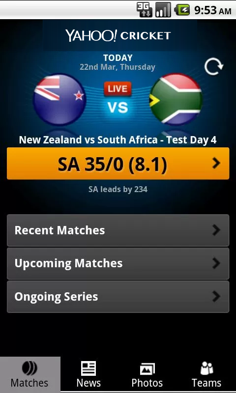 Android application Yahoo Cricket screenshort